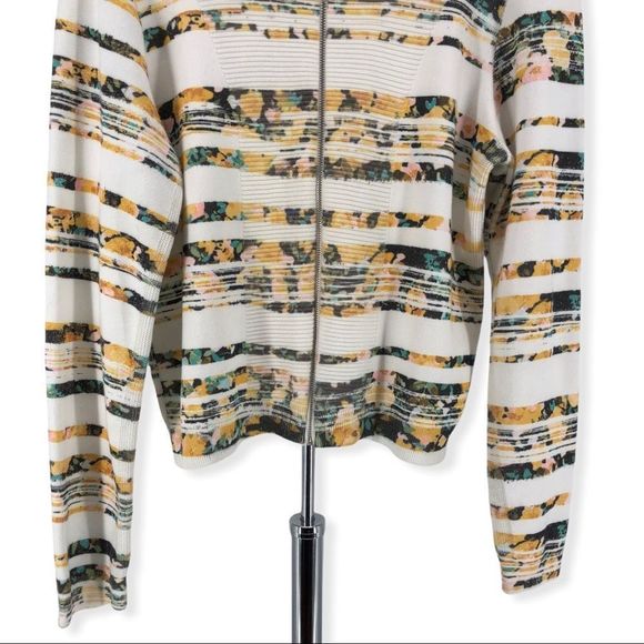 Moth Anthropologie White Array Floral Striped Zip Up Knit Cardigan Sweater - Picture 5 of 11